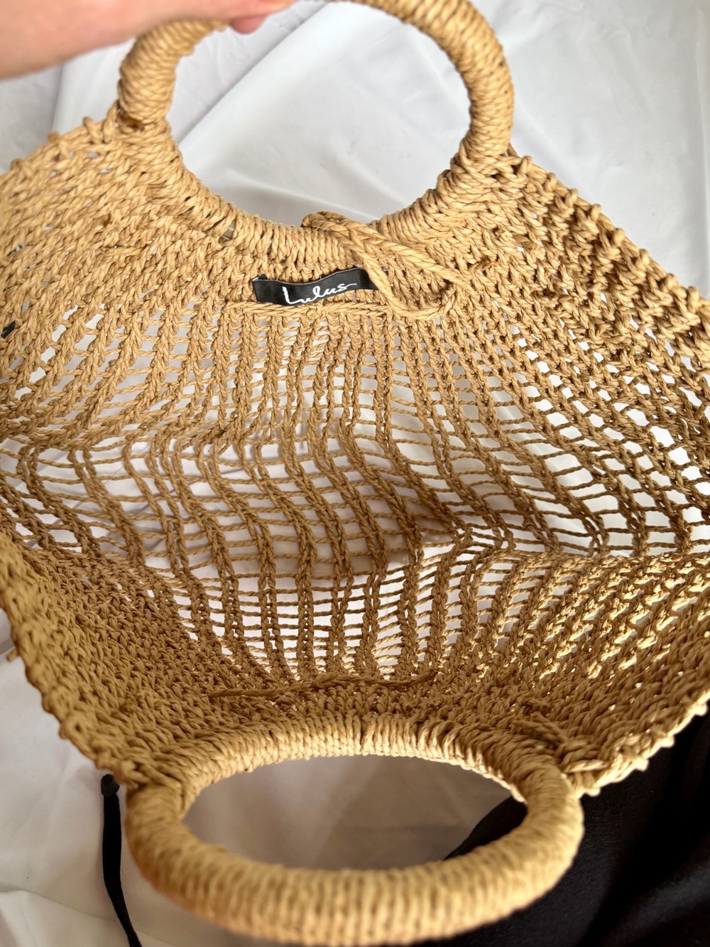Lulus Woven Straw Tote Bag Round Handle Boho Beach Market Purse - Picture 8 of 10